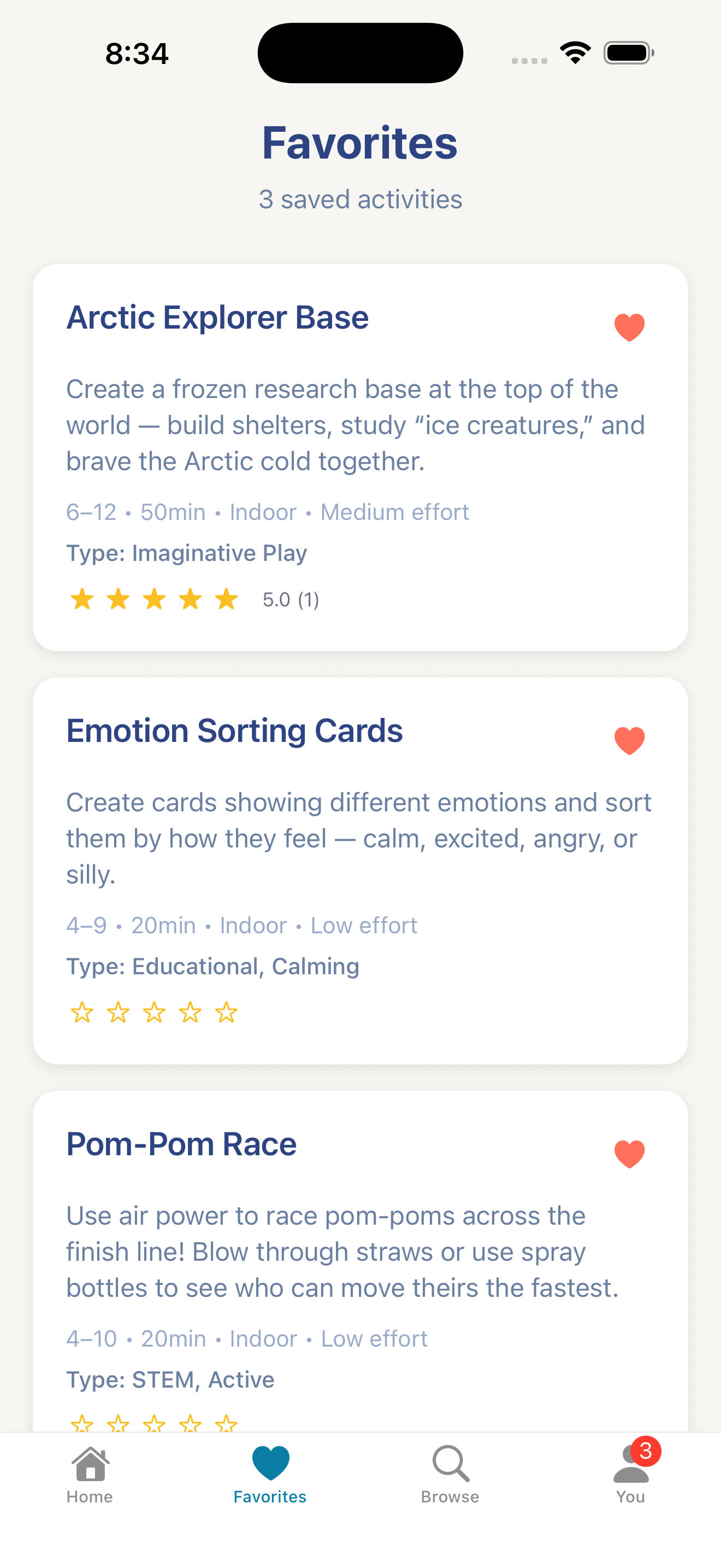 Favorites screen